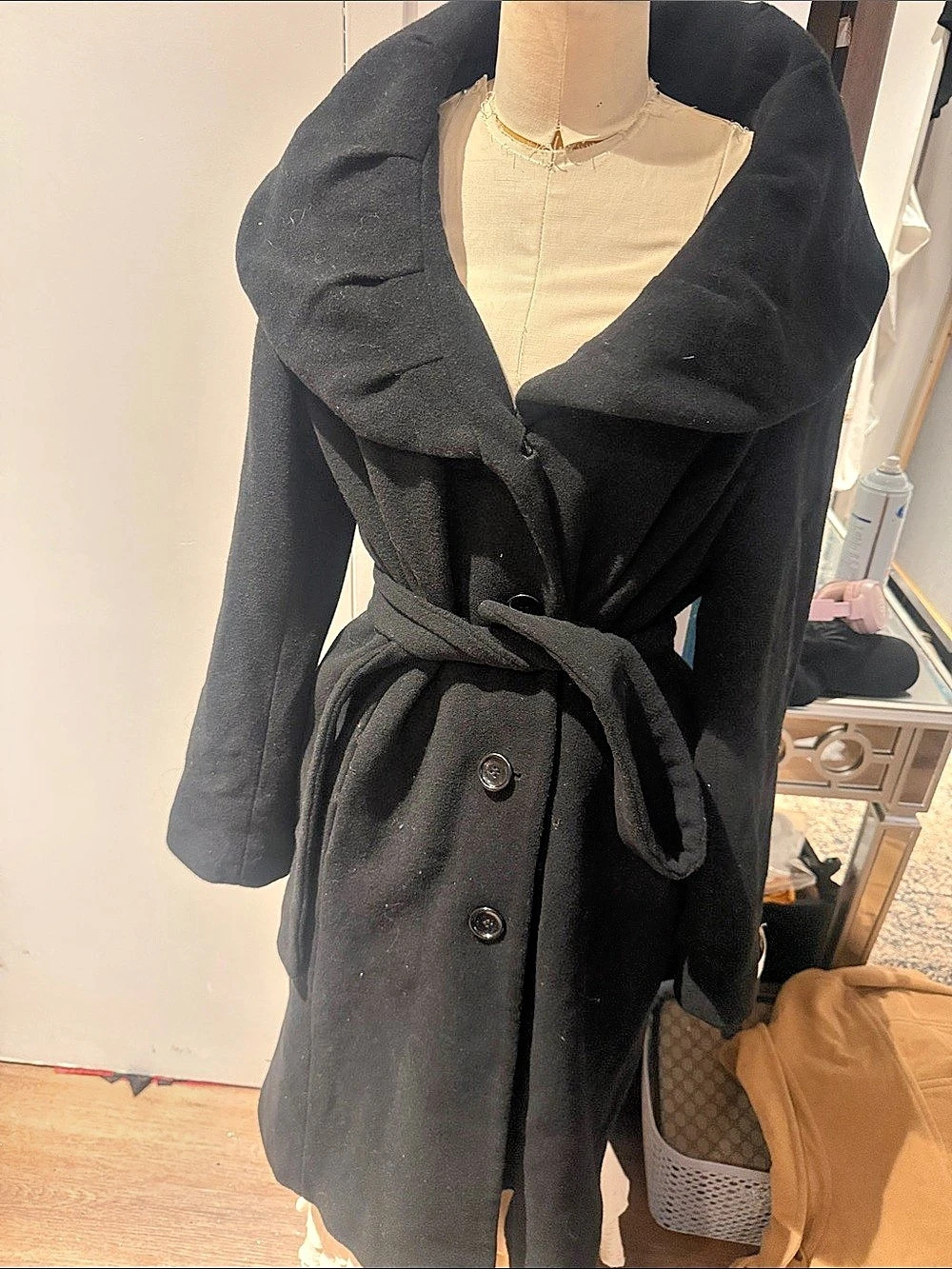 Black Belted Coat Like New Calvin Klein